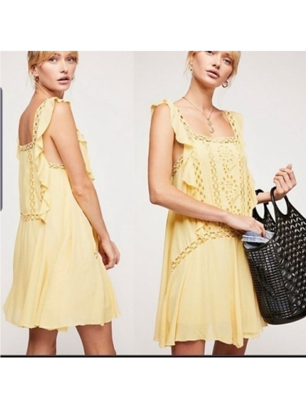 Sunshine Crochet-Trim Mini Dress - Yellow